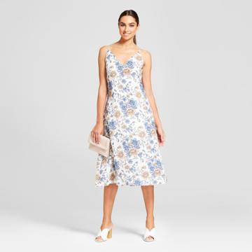 Women's Floral Print Strappy Dress - Needlework White