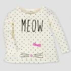 Gerber Toddler Girls' Long Sleeve Meow Top With Front Pocket & Bow - Cream 12m, Girl's, Beige