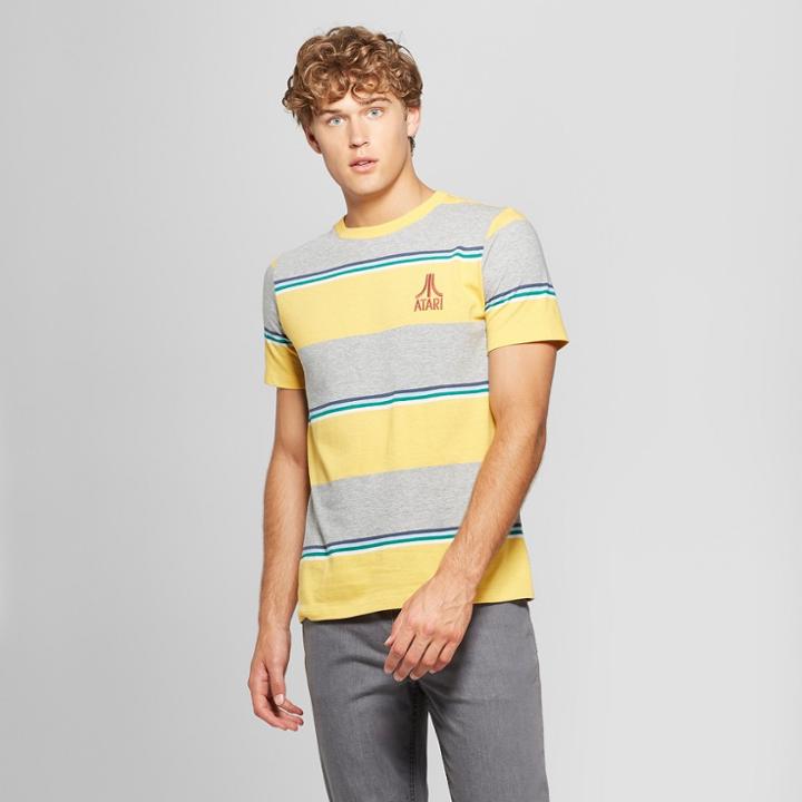 Junk Food Men's Atari Short Sleeve Striped T-shirt - Yellow Xl, Gray Yellow