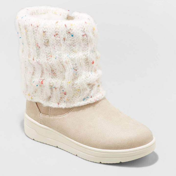 Girls' Thea Zipper Slip-on Winter Shearling Style Boots - Cat & Jack Off White