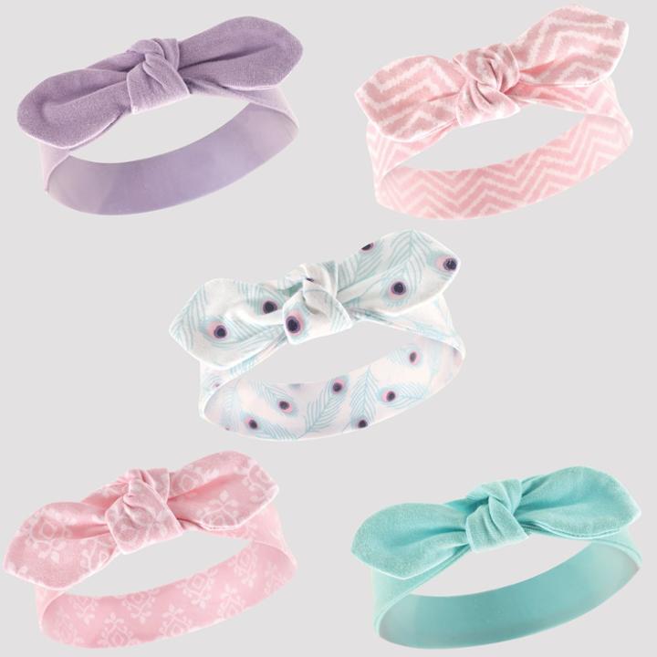 Hudson Baby Girls' 5pk Headbands, Peacock Feathers - Purple