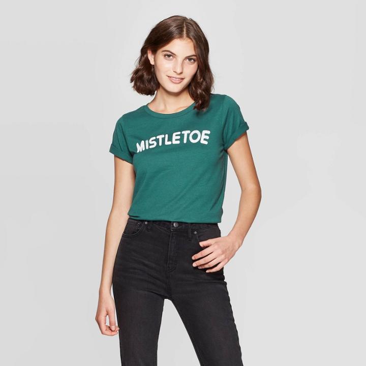 Grayson Threads Petitewomen's Mistletoe Short Sleeve T-shirt (juniors') - Green