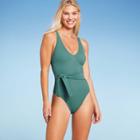 Women's Plunge Tie-front Wrap One Piece Swimsuit - Shade & Shore Cactus Green