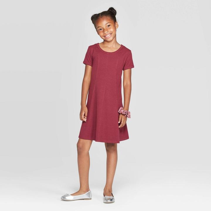 Girls' Short Sleeve Rib Dress - Art Class