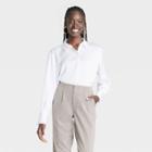 Women's Long Sleeve Oversized Satin Button-down Shirt - A New Day White