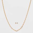 14k Gold Plated Paperclip With Cubic Zirconia Chain Necklace And Earring Set - A New Day Gold