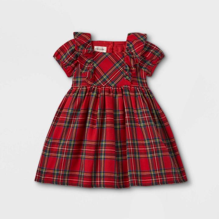 Mia & Mimi Toddler Girls' Plaid Ruffle Short Sleeve Dress - Red