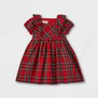 Mia & Mimi Toddler Girls' Plaid Ruffle Short Sleeve Dress - Red