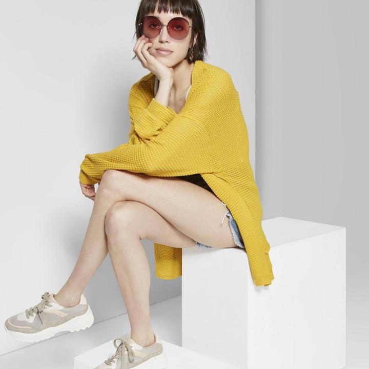 Women's Oversized Waffle Cardigan - Wild Fable Gold