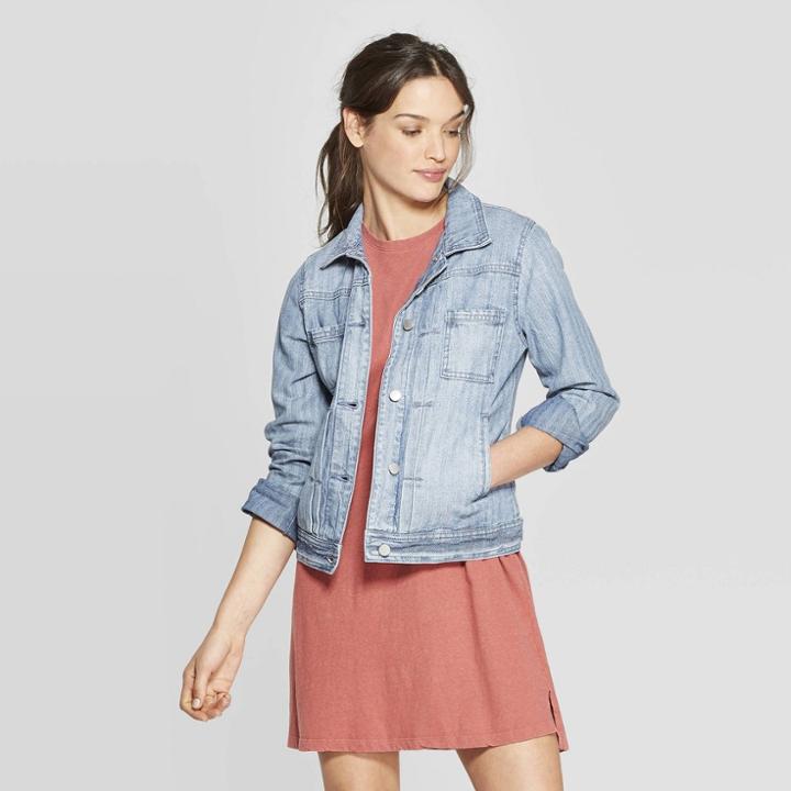 Women's Pleated Denim Jacket - Universal Thread Medium Wash