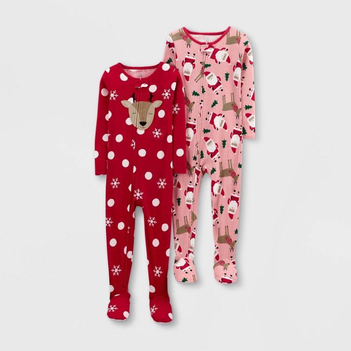 Toddler Girls' 2pk Santa Footed Pajama - Just One You Made By Carter's Pink