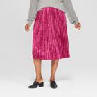 Women's Plus Size Pleated Velvet Skirt - Ava & Viv Magenta (pink)