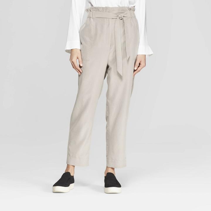 Women's Straight Leg Ankle Length Paperbag Waist Pants - Prologue Gray