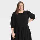 Women's Plus Size 3/4 Sleeve Bubble Hem Top - A New Day Black