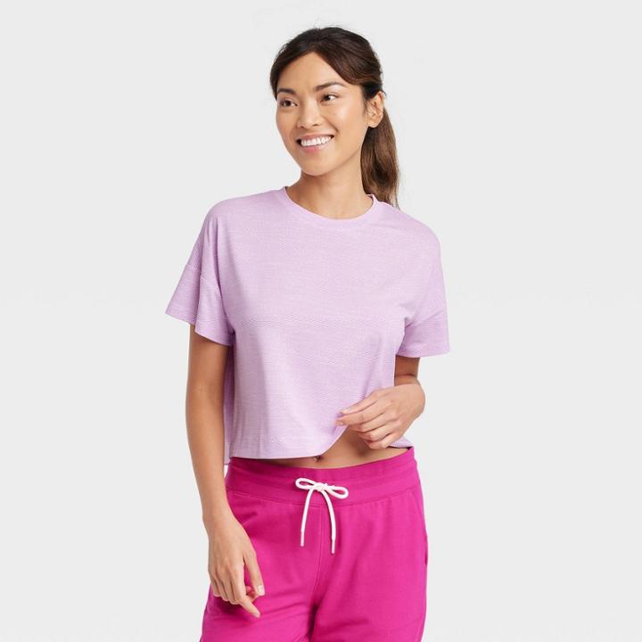 Women's Short Sleeve Back Slit Textured Top - All In Motion Heathered Purple