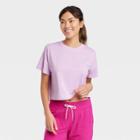 Women's Short Sleeve Back Slit Textured Top - All In Motion Heathered Purple