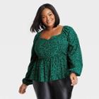 Women's Plus Size Long Sleeve Sweetheart Peplum Top - Ava & Viv Green Floral X
