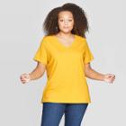 Women's Plus Size Short Sleeve V-neck Standard Fit Essential T-shirt - Ava & Viv Yellow