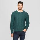 Men's Long Sleeve Standard Fit Cable Crew Pullover Sweater - Goodfellow & Co Green