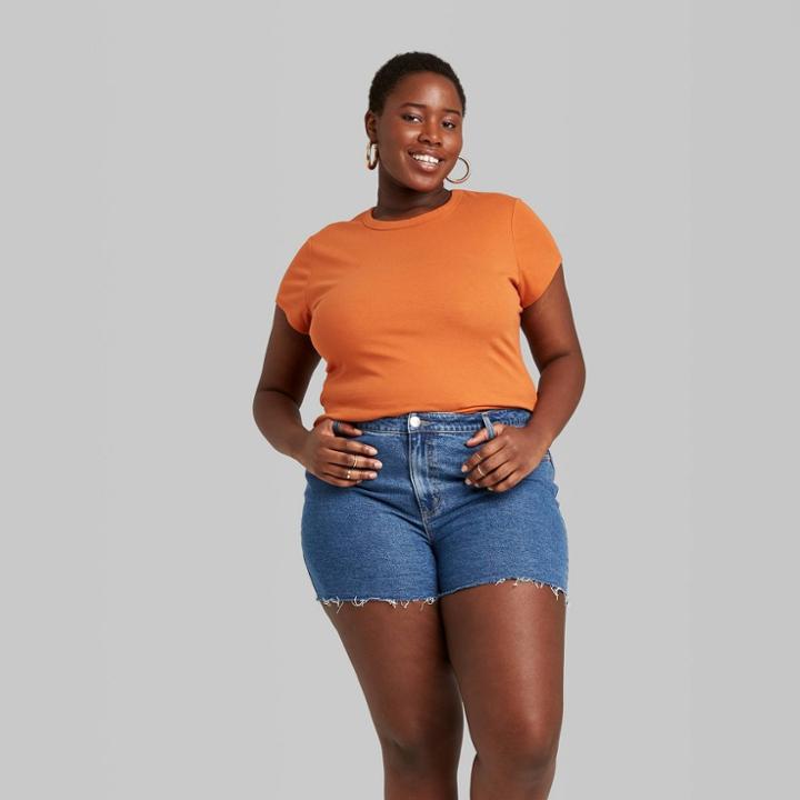 Women's Plus Size Short Sleeve Fitted T-shirt - Wild Fable Orange