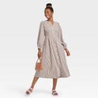 Women's Balloon Long Sleeve Button-front Dress - Universal Thread Brown Plaid
