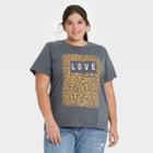 Grayson Threads Women's Plus Size Leopard Print Love Short Sleeve Graphic T-shirt - Charcoal Gray
