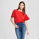 Women's Ruffle Sleeve Top - Mossimo Red