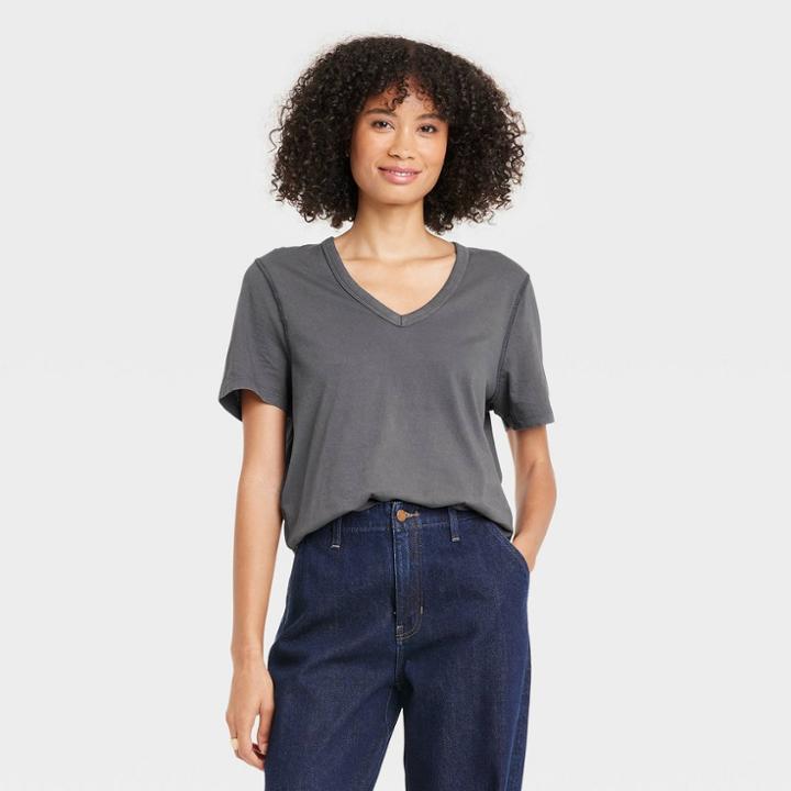 Women's Sensory Friendly Short Sleeve V-neck T-shirt - Universal Thread Dark Gray