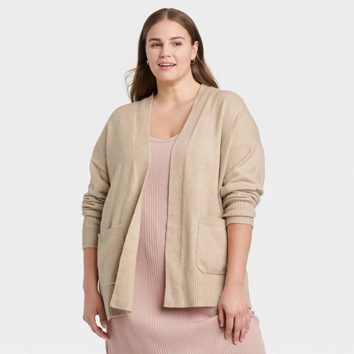 Women's Plus Size Open-front Cardigan - A New Day Oatmeal Heather