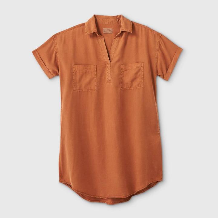 Women's Short Sleeve Shirtdress - Universal Thread Orange