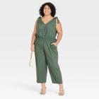 Women's Plus Size Sleeveless Tie Shoulder Jumpsuit - A New Day Green
