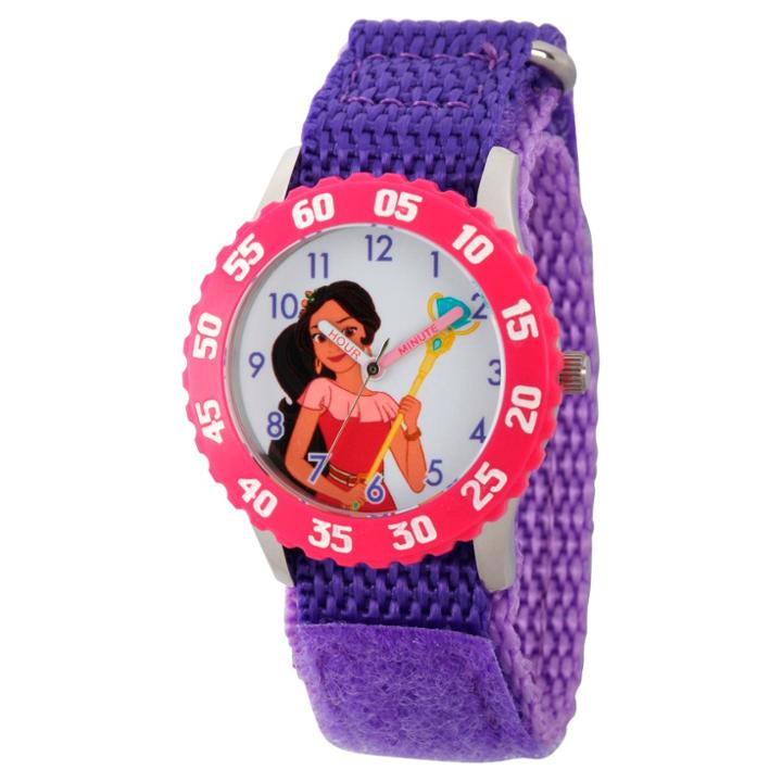 Girls' Disney Elena Of Avalor Stainless Steel Time Teacher Watch With Pink Bezel - Purple