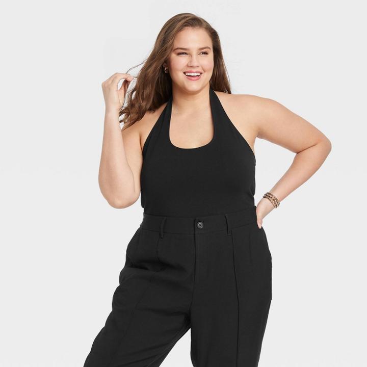 Women's Plus Size Sleeveless Bodysuit - A New Day Black