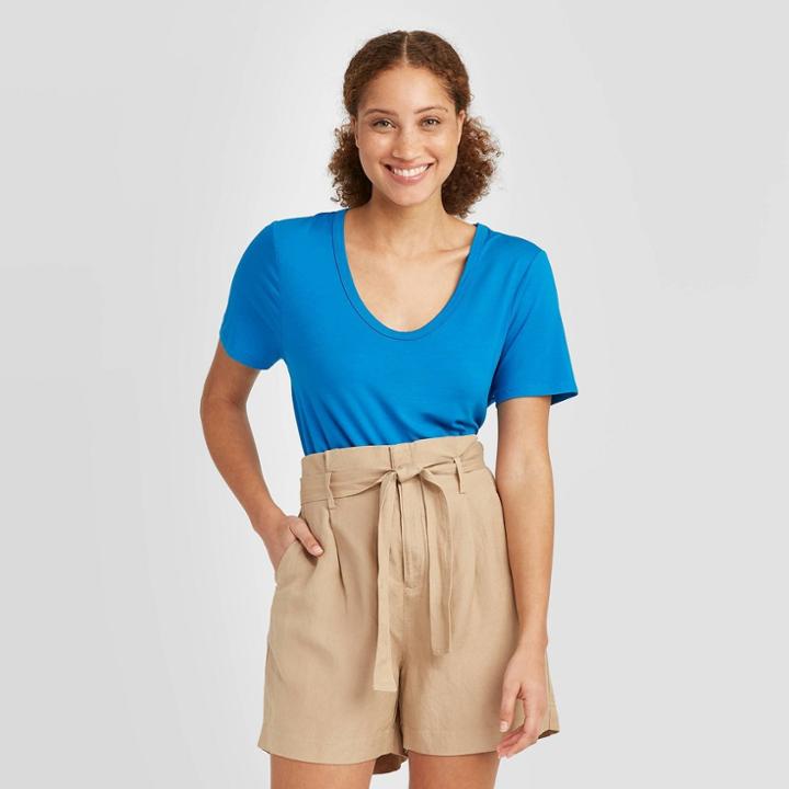 Women's Short Sleeve Scoop Neck T-shirt - A New Day Turquoise