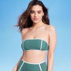 Women's Terry Textured Solid Bandeau With Binding Bikini Top - Kona Sol Teal Blue