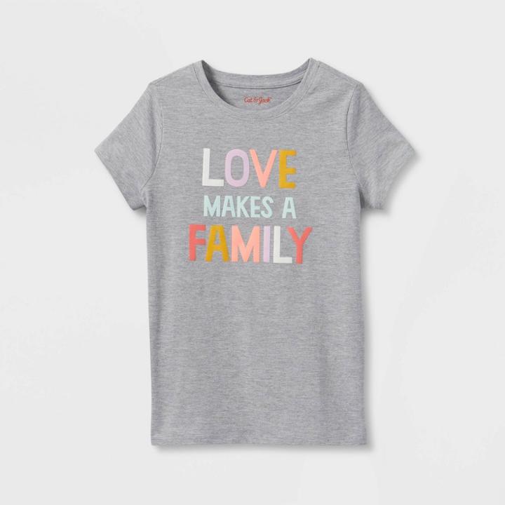 Girls' 'love Makes A Family' Short Sleeve Graphic T-shirt - Cat & Jack Heather Gray