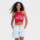 Iml Women's Stars And Stripes Sleeveless Graphic Halter Cropped Top - Red