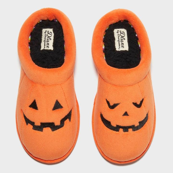 Adult's Dluxe By Dearfoams Halloween Pumpkin Slippers - Orange