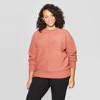 Women's Plus Size Long Sleeve Crewneck Textured Pullover - Ava & Viv Red X