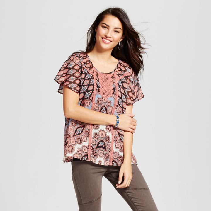 Women's Printed Flutter Sleeve Top With Cami - Knox Rose Terracotta