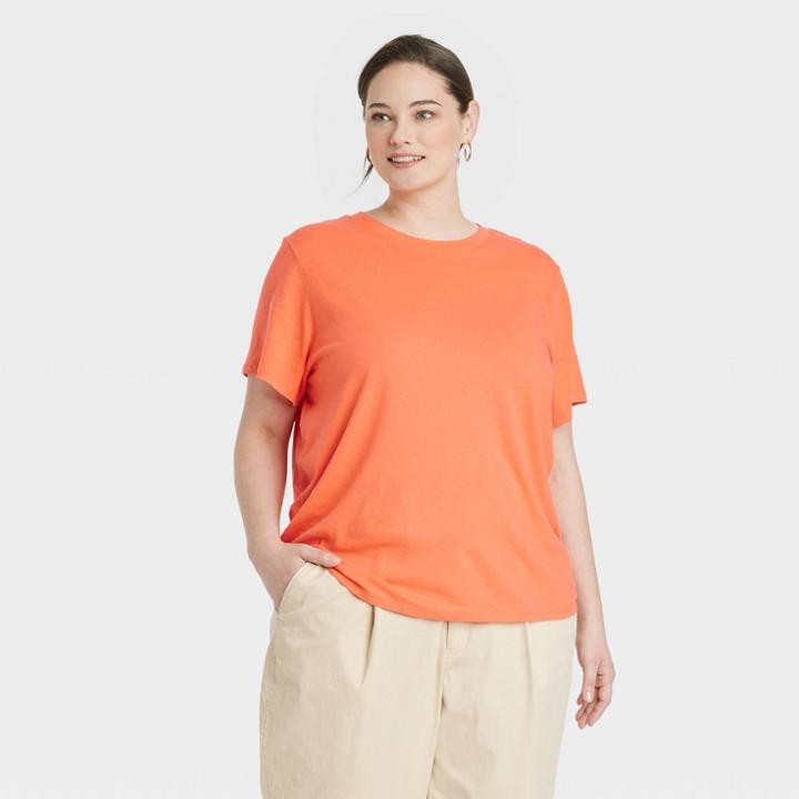 Women's Plus Size Short Sleeve Casual T-shirt - A New Day Orange