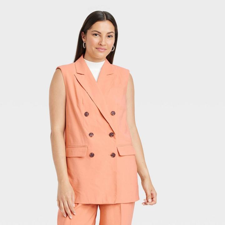 Women's Double Breasted Blazer Vest - A New Day Orange