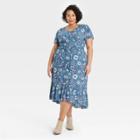 Women's Plus Size Floral Print Flutter Short Sleeve Dress - Knox Rose Blue