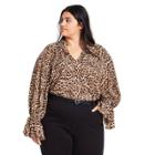 Women's Plus Size Leopard Print Long Sleeve Tie-front Blouse - Nili Lotan X Target Brown