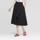 Women's Mid-rise Belted Midi Skirt - A New Day Black