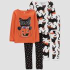 Carter's Just One You Toddler Girls' 4pc Halloween Cat Pajama Set - Black/orange