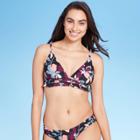 Women's Ruffle Trim Bikini Top - Kona Sol Black Floral