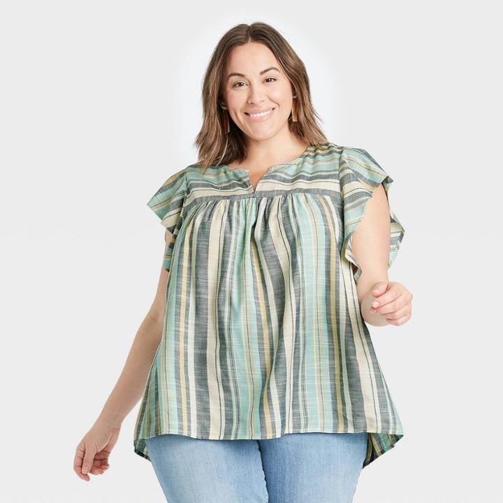Women's Plus Size Short Sleeve Multi Striped Top - Knox Rose Blue