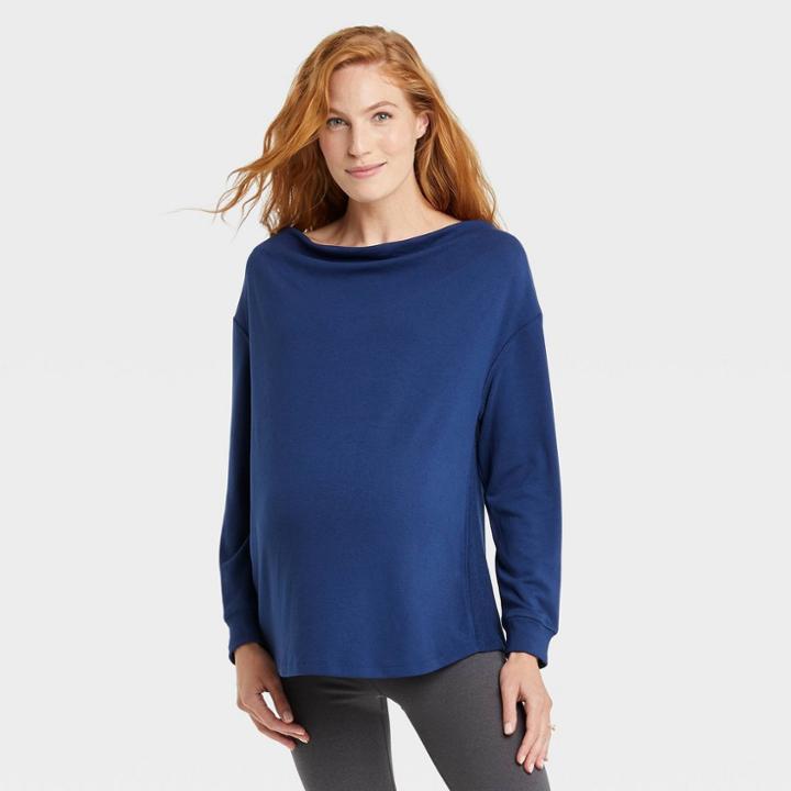 Rib-knit Match Back Maternity Sweatshirt - Isabel Maternity By Ingrid & Isabel Blue