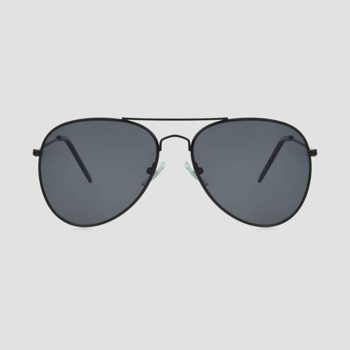 Women's Aviator Metal Shiny Sunglasses - A New Day Black, Women's, Size: Small, Black/grey